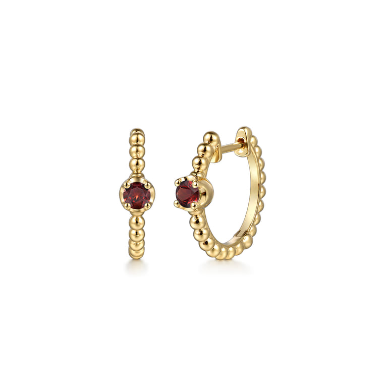 14K Yellow Gold Bujukan Garnet 15mm Huggie Earrings - Shot 1