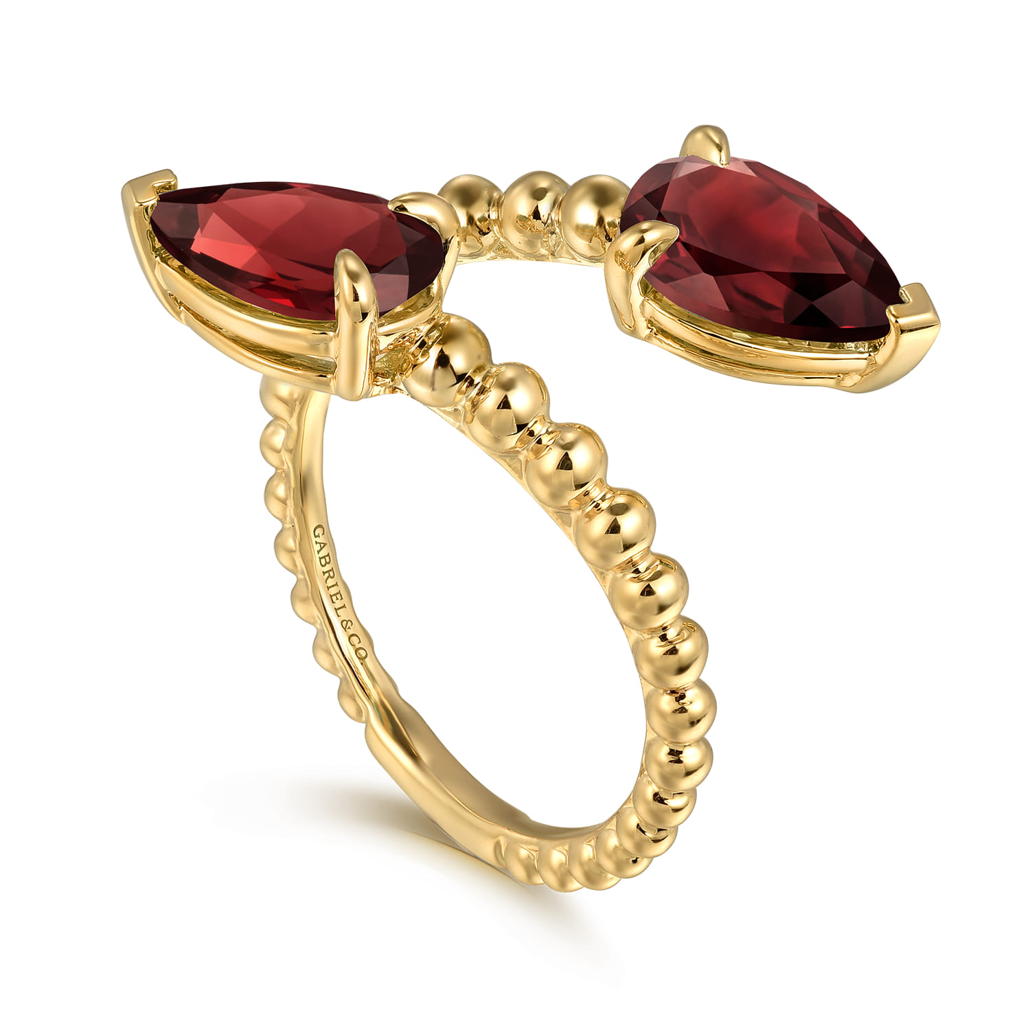 14K Yellow Gold Bujukan Garnet Bypass Ladies Ring - Shot 3