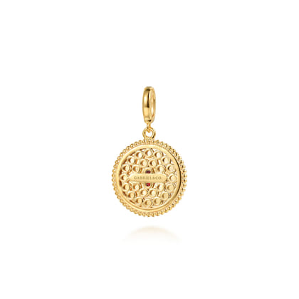 14K Yellow Gold Bujukan Garnet Medallion Pendant With Detachable Bail