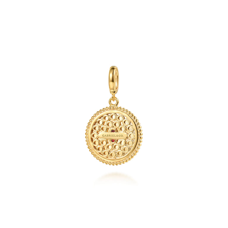 14K Yellow Gold Bujukan Garnet Medallion Pendant With Detachable Bail - Shot 2