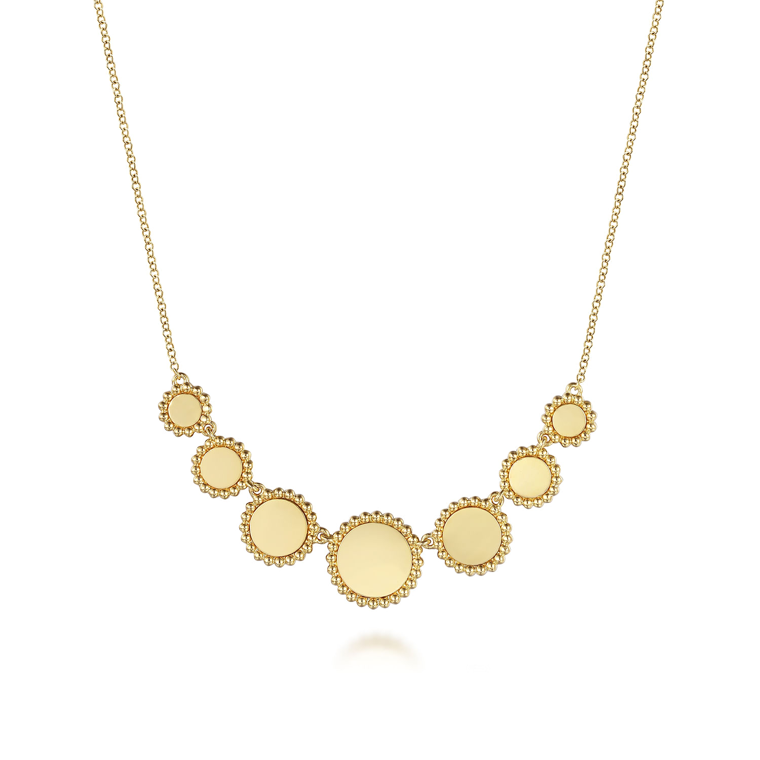 14K Yellow Gold Bujukan Graduating Round Laser Disk Element Necklace