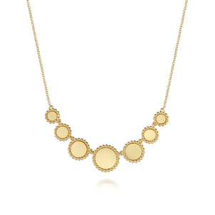14K Yellow Gold Bujukan Graduating Round Laser Disk Element Necklace