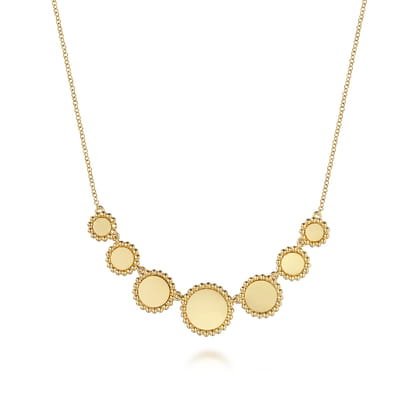 14K Yellow Gold Bujukan Graduating Round Laser Disk Element Necklace