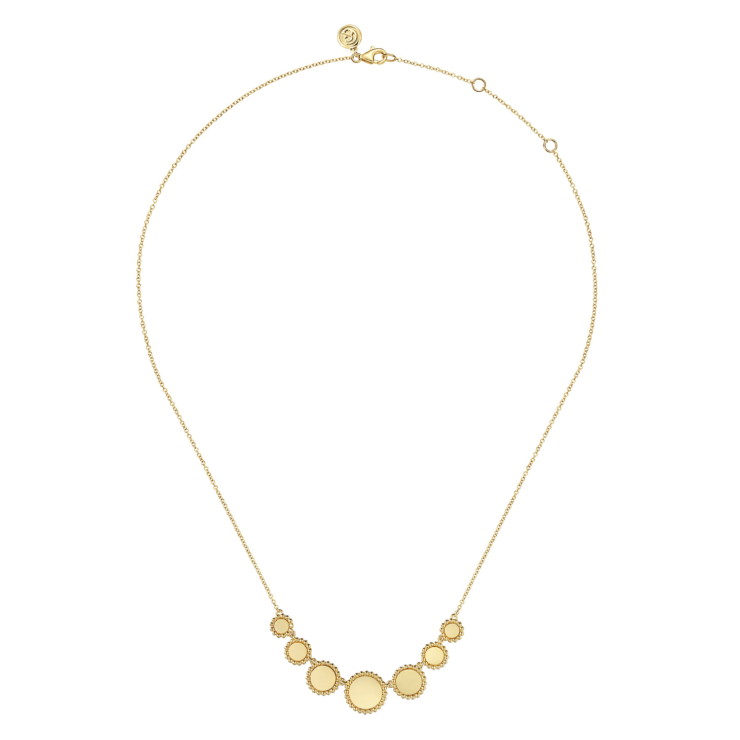 14K Yellow Gold Bujukan Graduating Round Laser Disk Element Necklace