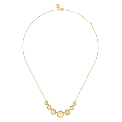 14K Yellow Gold Bujukan Graduating Round Laser Disk Element Necklace
