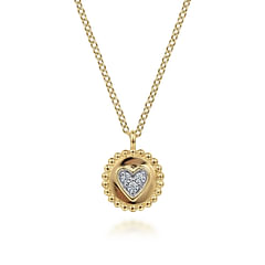 14K Yellow Gold Bujukan Heart Pendant Necklace with Diamonds
