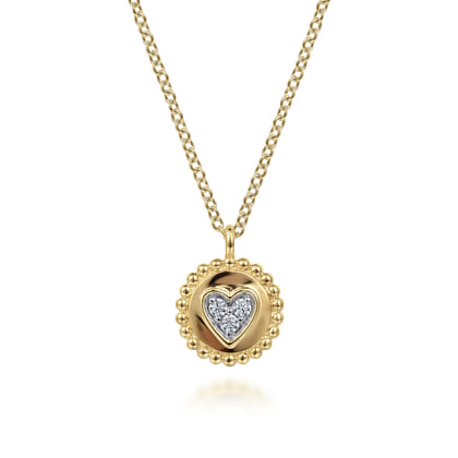 14K Yellow Gold Bujukan Heart Pendant Necklace with Diamonds