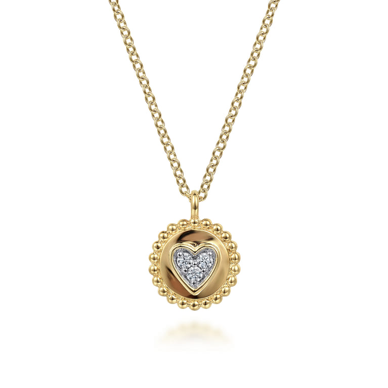 14K Yellow Gold Bujukan Heart Pendant Necklace with Diamonds - 0.05 ct - Shot 1