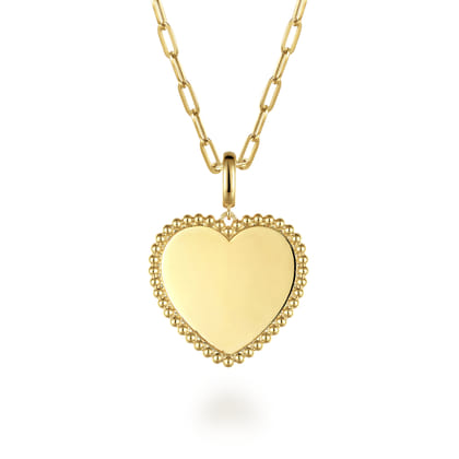 14K Yellow Gold Bujukan Heart Personalized Medallion Pendant with Detachable Bail