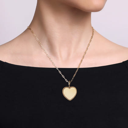 14K Yellow Gold Bujukan Heart Personalized Medallion Pendant with Detachable Bail