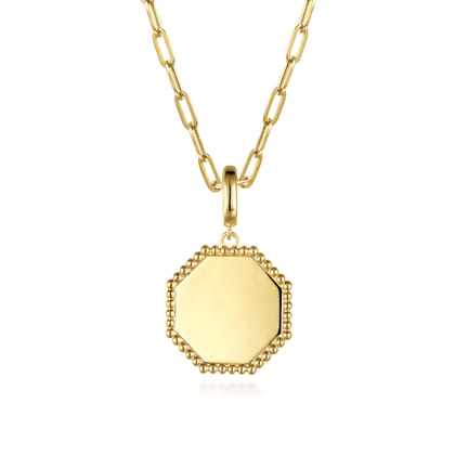 14K Yellow Gold Bujukan Hexagon Personalized Medallion Pendant With Detachable Bail