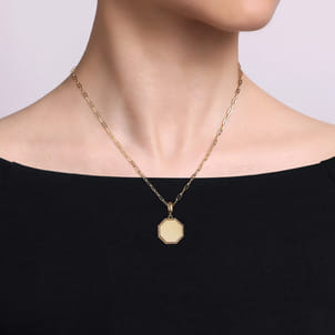 14K Yellow Gold Bujukan Hexagon Personalized Medallion Pendant With Detachable Bail