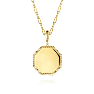 14K Yellow Gold Bujukan Hexagon Personalized Medallion Pendant With Detachable Bail