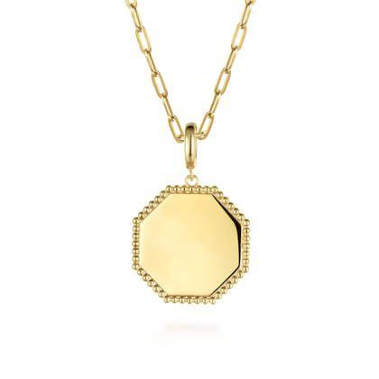 14K Yellow Gold Bujukan Hexagon Personalized Medallion Pendant With Detachable Bail