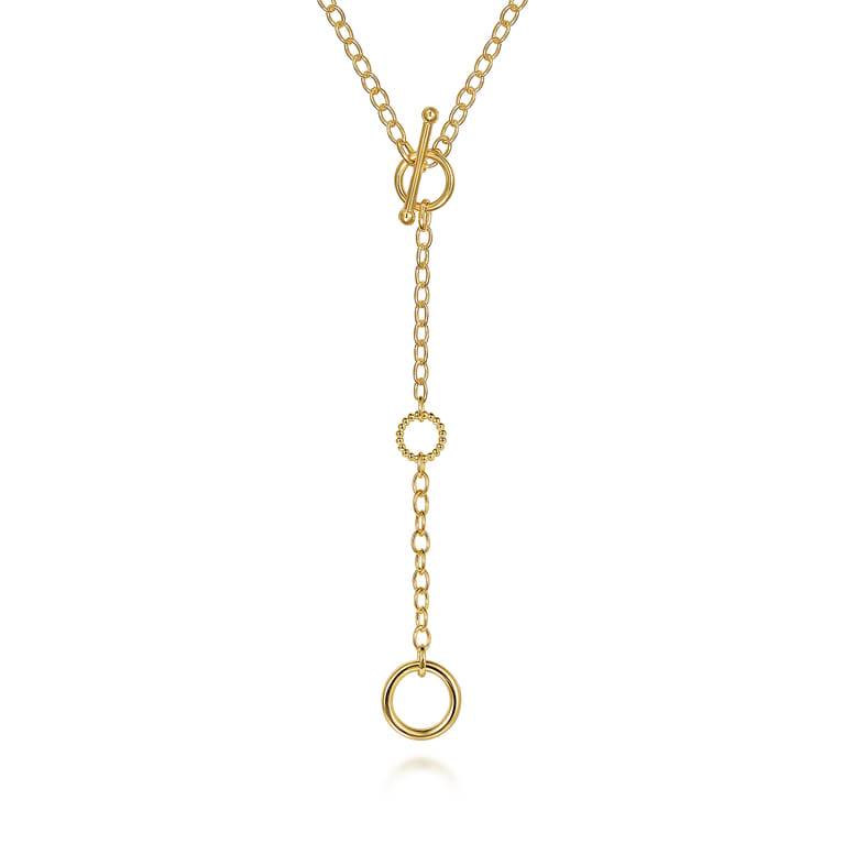 14K Yellow Gold Bujukan Hollow Tube Y-Knot Necklace - Shot 1