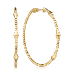 14K Yellow Gold Bujukan Hoop Rhombus Earrings in size 50mm