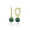 14K Yellow Gold Bujukan Huggie Earrings with Malachite Drops