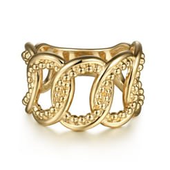 14K Yellow Gold Bujukan Intertwining Link Wide Band Ring