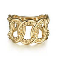 14K Yellow Gold Bujukan Intertwining Link Wide Band Ring