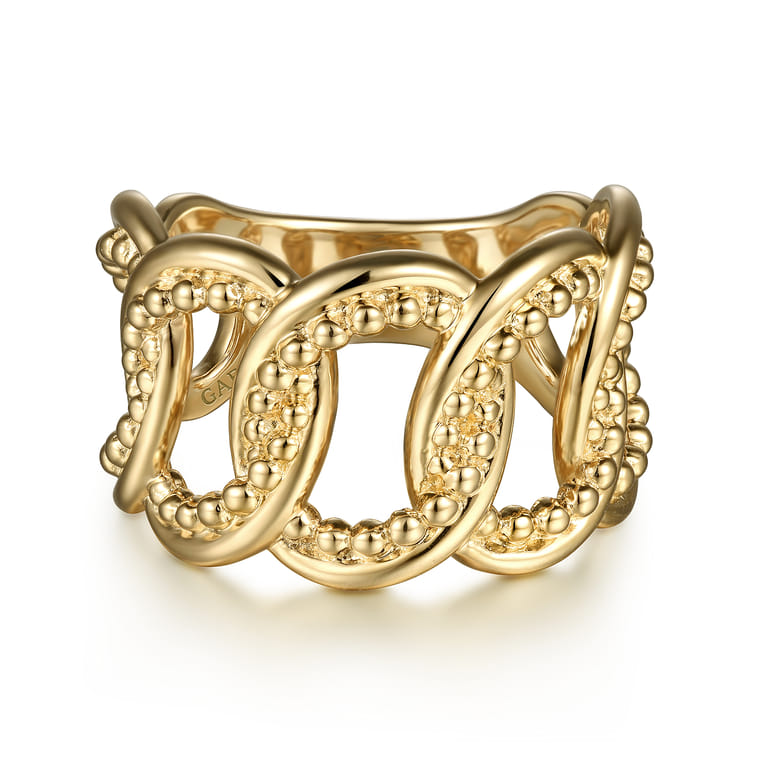14K Yellow Gold Bujukan Intertwining Link Wide Band Ring - Shot 1