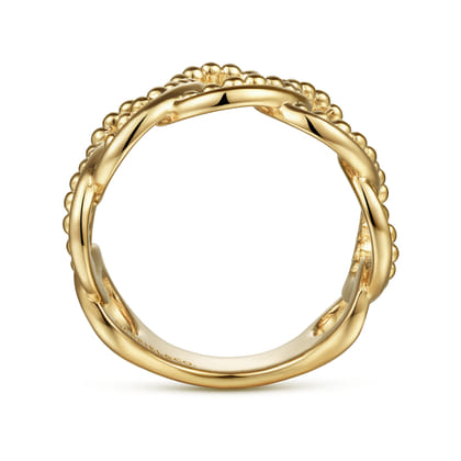 14K Yellow Gold Bujukan Intertwining Link Wide Band Ring