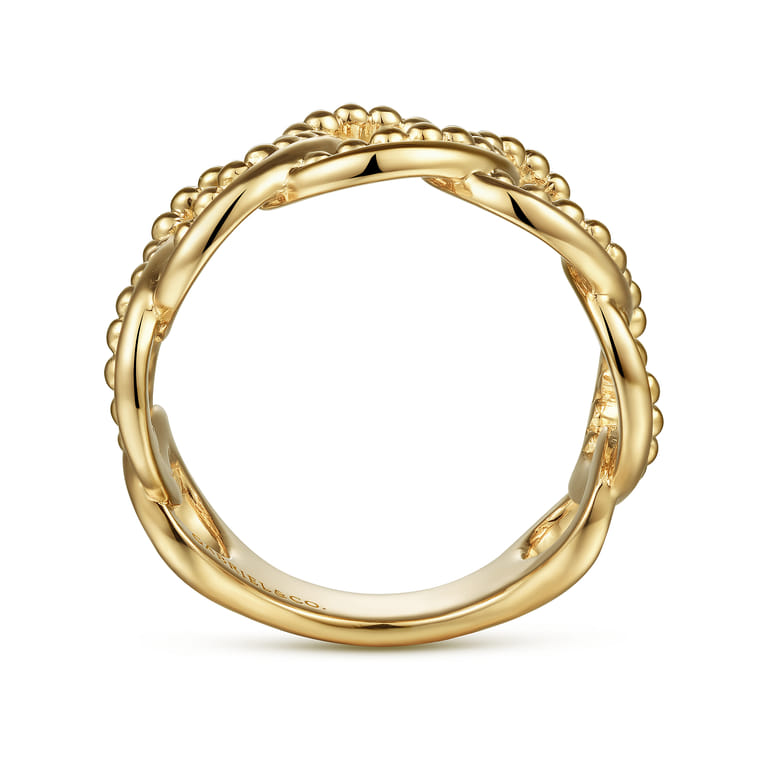 14K Yellow Gold Bujukan Intertwining Link Wide Band Ring - Shot 2