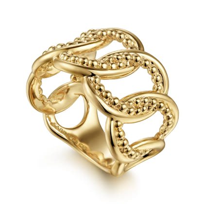 14K Yellow Gold Bujukan Intertwining Link Wide Band Ring