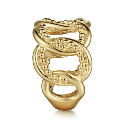 14K Yellow Gold Bujukan Intertwining Link Wide Band Ring