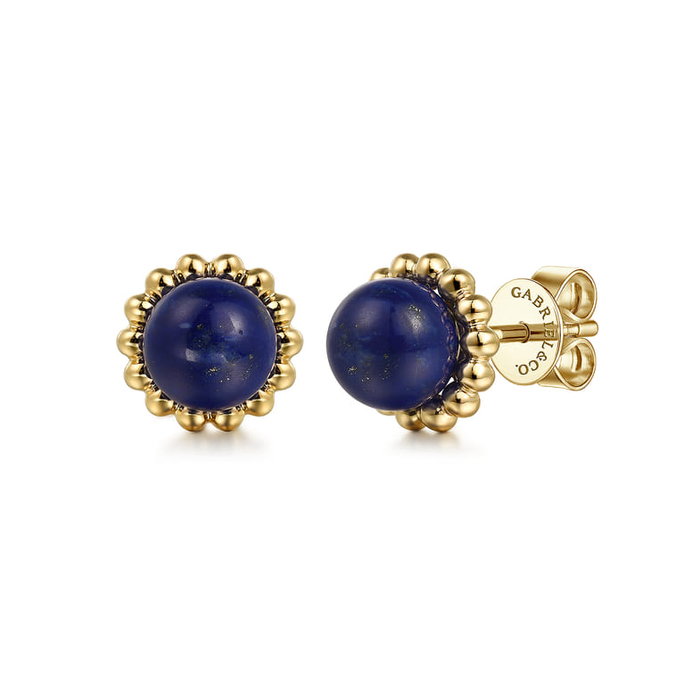 14K Yellow Gold Bujukan Lapis Stud Earrings - Shot 1