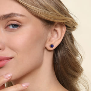 14K Yellow Gold Bujukan Lapis Stud Earrings