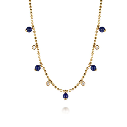14K Yellow Gold Bujukan Lapis and White Sapphire Droplet Necklace