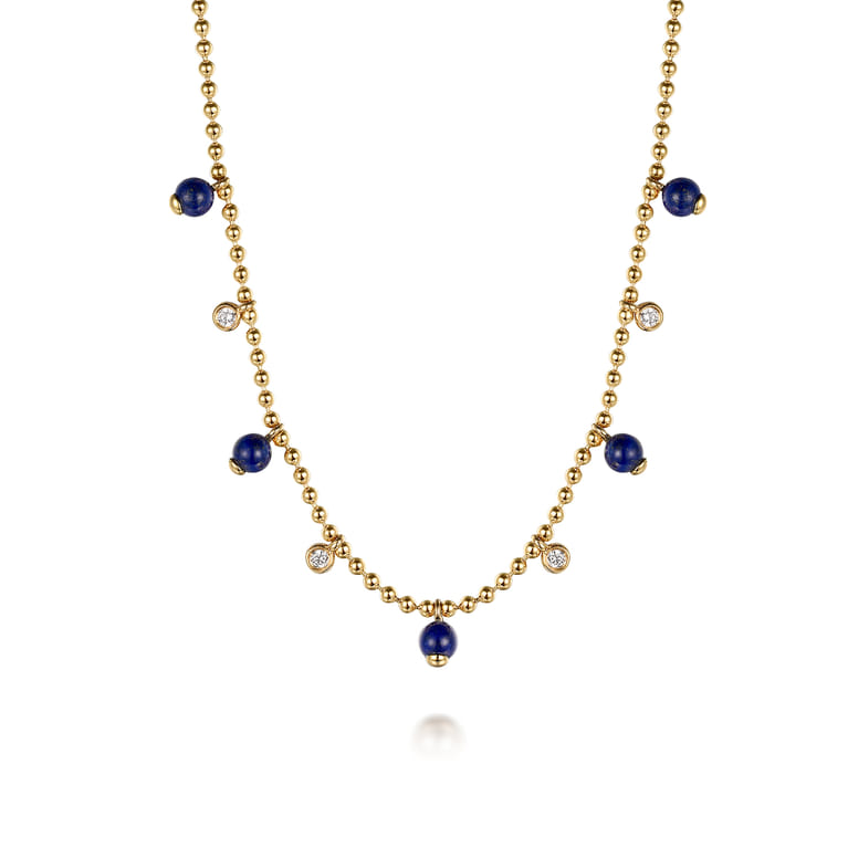 14K Yellow Gold Bujukan Lapis and White Sapphire Droplet Necklace - Shot 1