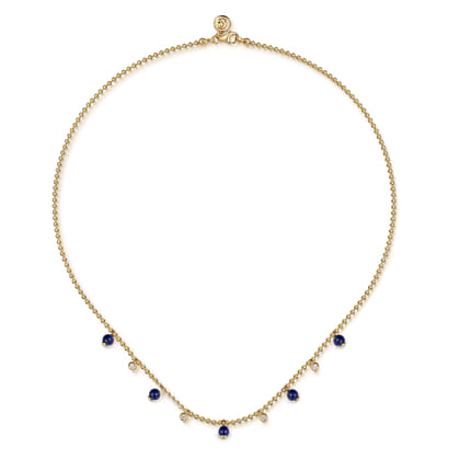 14K Yellow Gold Bujukan Lapis and White Sapphire Droplet Necklace