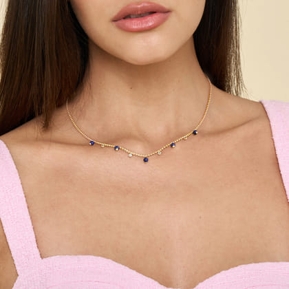 14K Yellow Gold Bujukan Lapis and White Sapphire Droplet Necklace