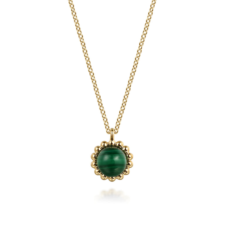 14K Yellow Gold Bujukan Malachite Pendant Necklace - Shot 1