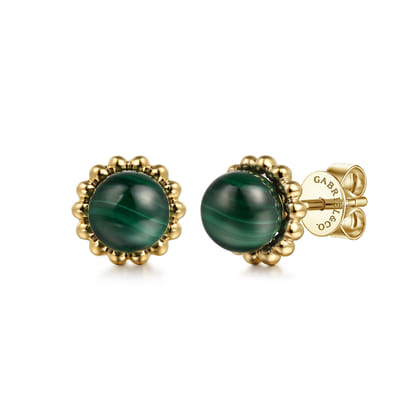 14K Yellow Gold Bujukan Malachite Stud Earrings