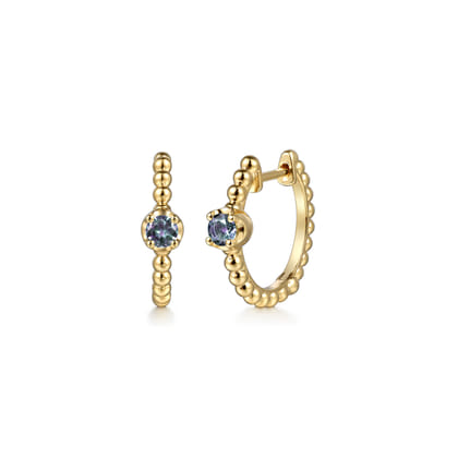 14K Yellow Gold Bujukan Manmade Alexandrite 15mm Huggie Earrings