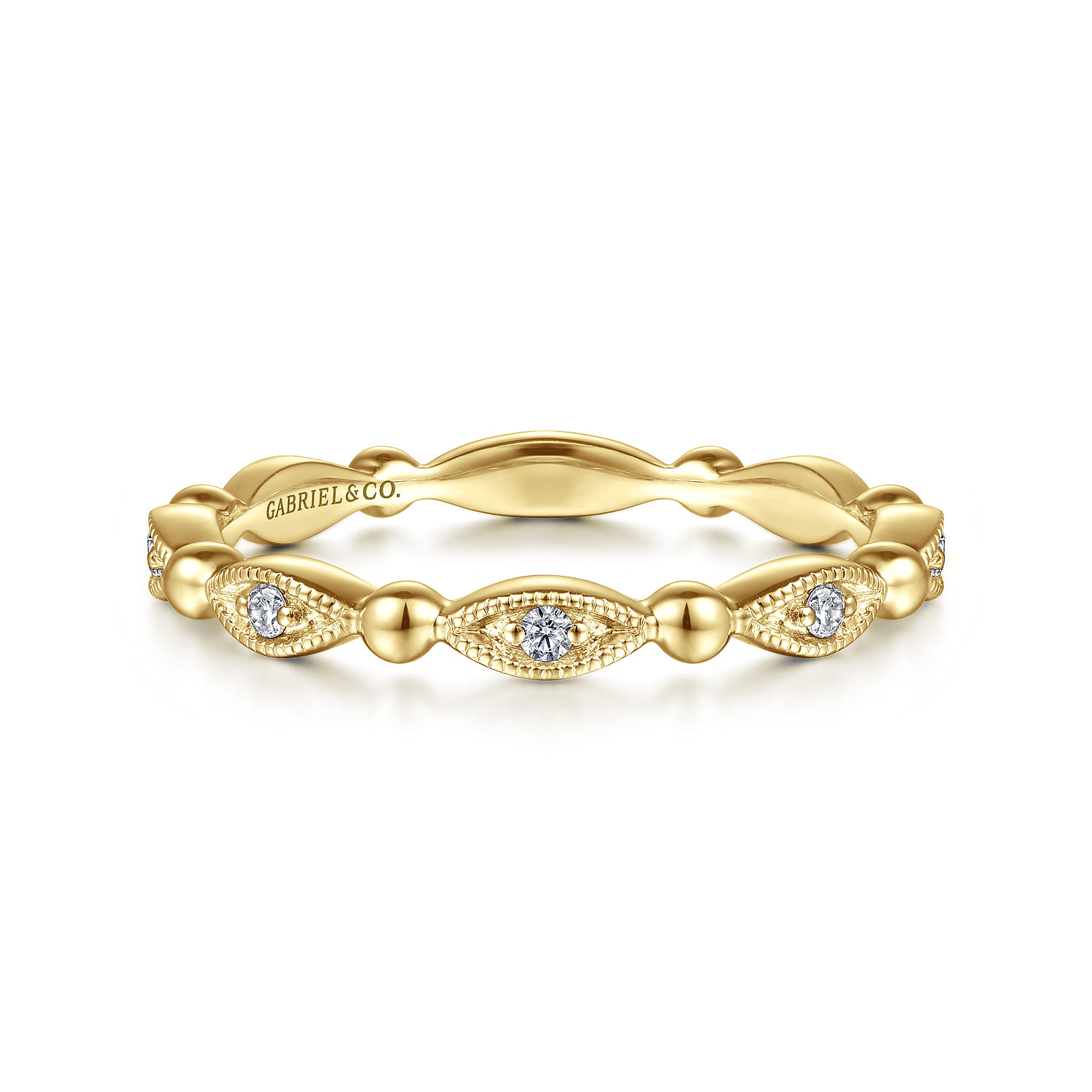 14K Yellow Gold Bujukan Marquise Station Diamond Ring - 0.05 ct - Shot 1