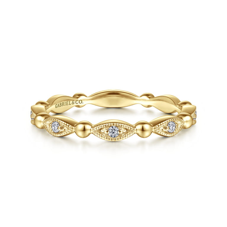14K Yellow Gold Bujukan Marquise Station Diamond Ring - 0.05 ct - Shot 1