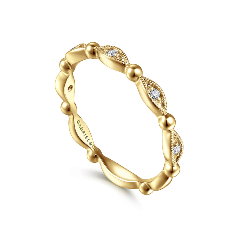 14K Yellow Gold Bujukan Marquise Station Diamond Ring - 0.05 ct - Shot 3