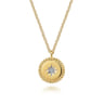 14K Yellow Gold Bujukan Medallion Necklace with Starburst Diamond Center - 0.02 ct