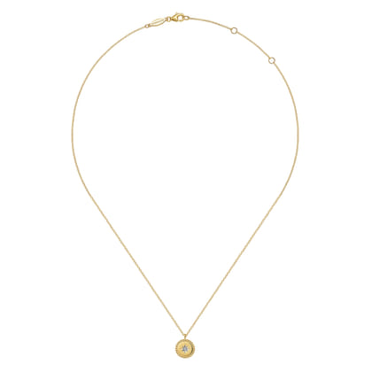 14K Yellow Gold Bujukan Medallion Necklace with Starburst Diamond Center