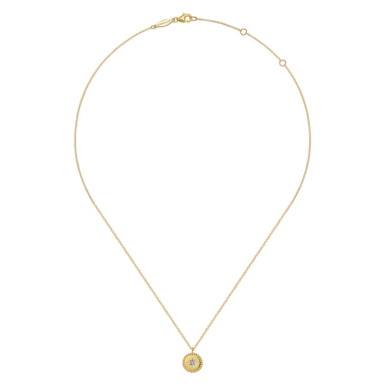 14K Yellow Gold Bujukan Medallion Necklace with Starburst Diamond Center - 0.02 ct - Shot 2