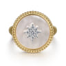 14K Yellow Gold Bujukan Mother of Pearl Inlay and Diamond Starburst Signet Ring - 0.17 ct