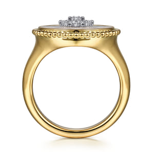 14K Yellow Gold Bujukan Mother of Pearl Inlay and Diamond Starburst Signet Ring