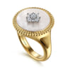 14K Yellow Gold Bujukan Mother of Pearl Inlay and Diamond Starburst Signet Ring - 0.17 ct