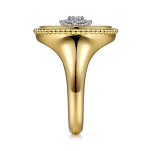 14K Yellow Gold Bujukan Mother of Pearl Inlay and Diamond Starburst Signet Ring