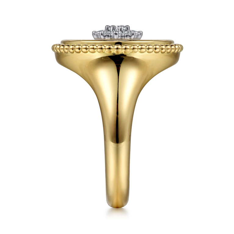 14K Yellow Gold Bujukan Mother of Pearl Inlay and Diamond Starburst Signet Ring - 0.17 ct - Shot 4