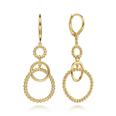 14K Yellow Gold Bujukan Multi Circle Leverback Earrings