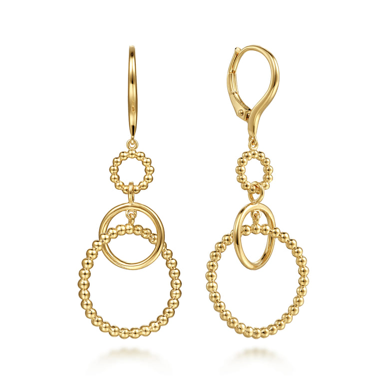 14K Yellow Gold Bujukan Multi Circle Leverback Earrings - Shot 1